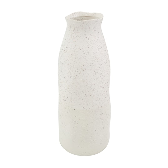 16" Cream Ceramic Abstract Wavy Vase with Textured Speckled Detailing